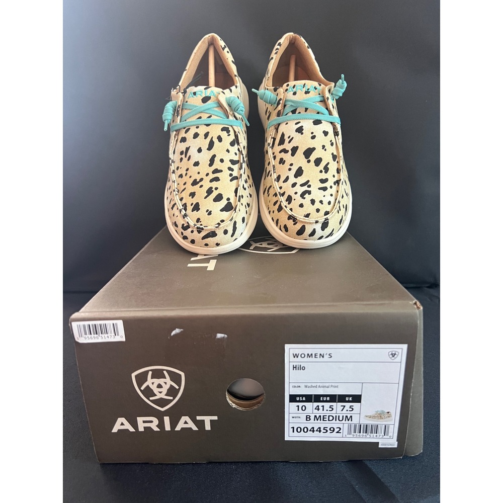 Ariat Hilo Women 10 Washed Animal Print Canvas Slip On Loafers Turquoise - Picture 3 of 8